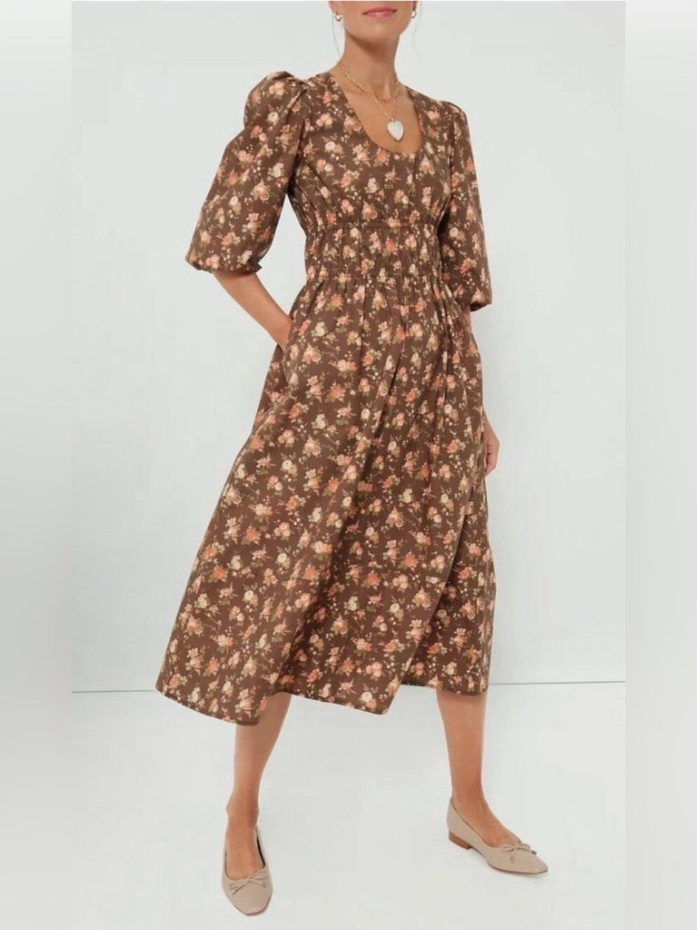 Tuckernuck‎ Marlena Rosewood Chintz Floral Print Smocked Midi Dress Size S